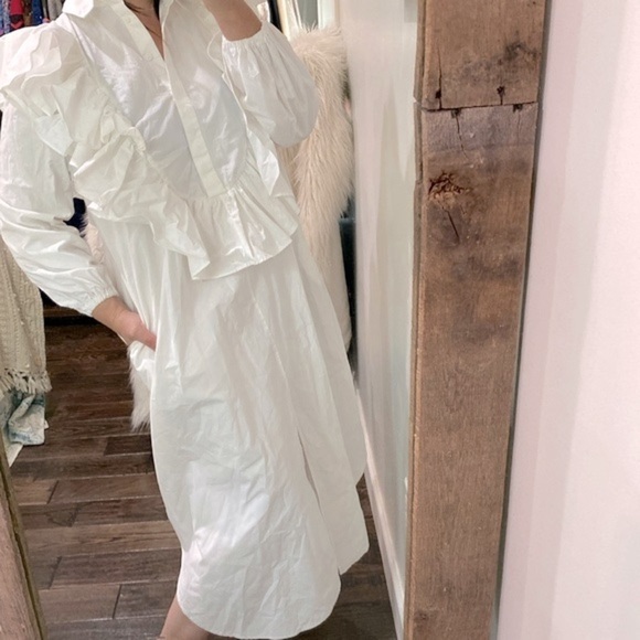 ASOS Edition white ruffle detail oversized shirt dress size 2 - Picture 6 of 10